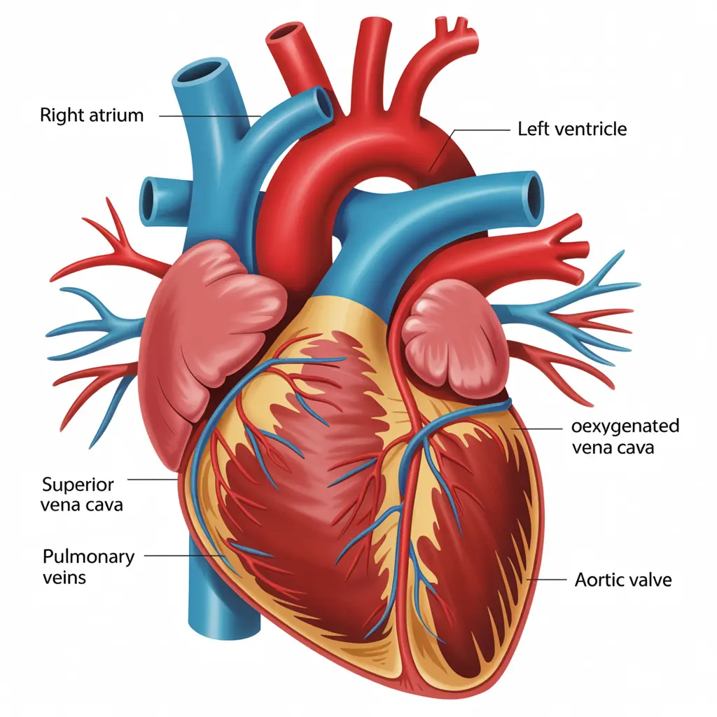 Stylized image of a human heart representing cardiac research